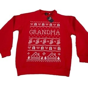 T Stars GRANDMA Women's Graphic Print Christmas Sweatshirt; Red; Size M; NWT